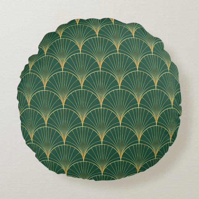Coussins Ronds Art déco feuille de palme verte (Devant)