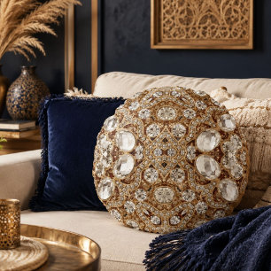 Coussins Ronds Art déco Glamour Vintage Mode Beige Or