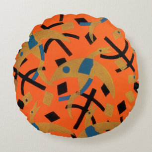 Coussins Ronds Art Déco Jazz Pochoir Vintage Oiseaux Animaux Doré