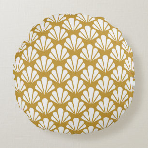 Coussins Ronds Art Déco, motif aux motifs géométriques et fleuris