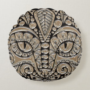 Coussins Ronds Art déco or et chat de style égyptien noir