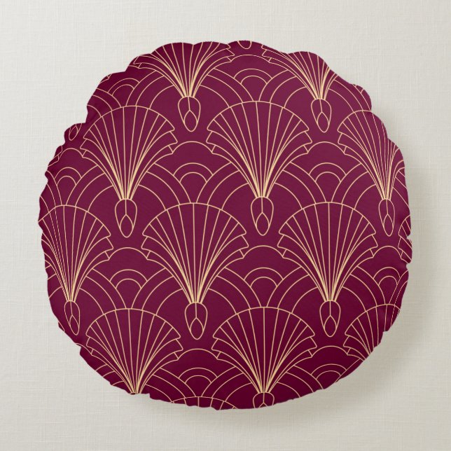 Coussins Ronds Art Deco pattern with gold geometric fan motifs  (Devant)