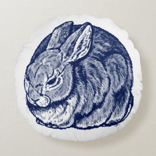 Coussins Ronds Art Dessin lapin Bleu foncé