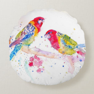 Coussins Ronds Art du perroquet Peinture à l'aquarelle Aqua Color