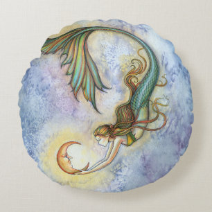 Coussins Ronds Art fantastique de lune en mer profonde par Molly