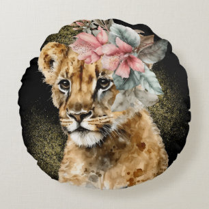 Coussins Ronds Art floral au tigre à l'aquarelle