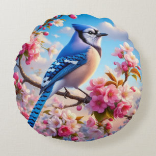 Coussins Ronds Art Floral/printemps Blue Jay