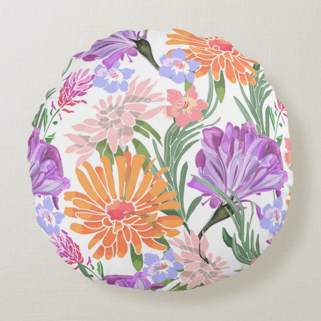 Coussins Ronds Art floral seamless pattern. Morning glory,ipomoea (Devant)
