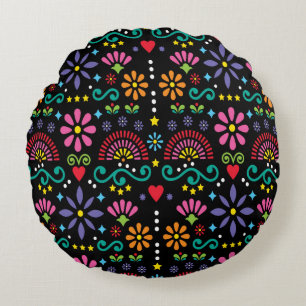 Coussins Ronds Art folklorique mexicain sans soudure motif, desig