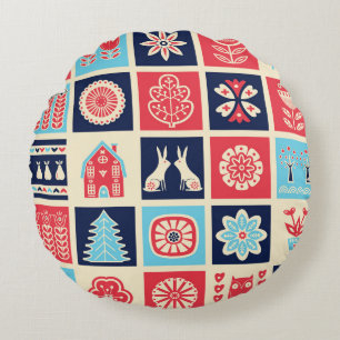 Coussins Ronds Art folklorique scandinave : vintage floral.