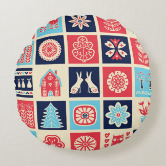 Coussins Ronds Art folklorique scandinave : vintage floral.