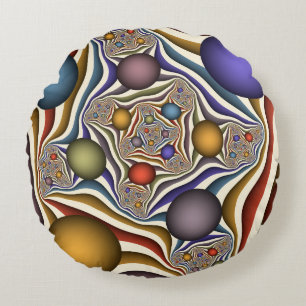 Coussins Ronds Art fractal abstrait moderne et coloré qui s'envol