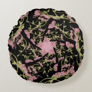 Coussins Ronds Art fractal d'Achille rose et noir