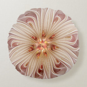 Coussins Ronds Art fractal fleur pastel moderne abstrait pêche