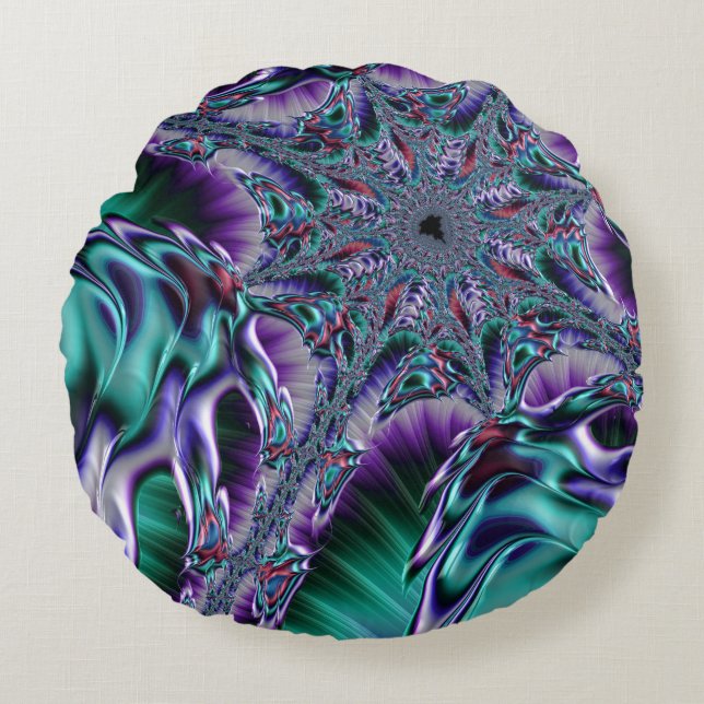 Coussins Ronds Art fractal psychédélique funky trippy (Devant)