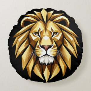 Coussins Ronds Art géométrique abstrait de lion avec ton or inten