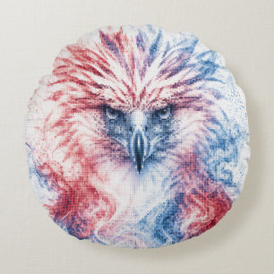 Coussins Ronds Art géométrique de l'aigle philippin rouge et bleu