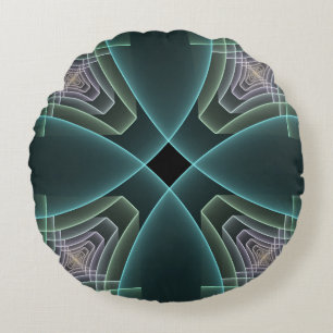 Coussins Ronds Art graphique géométrique fractal sarcelle moderne