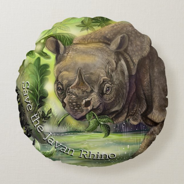 Coussins Ronds Art Javan Rhino (Devant)