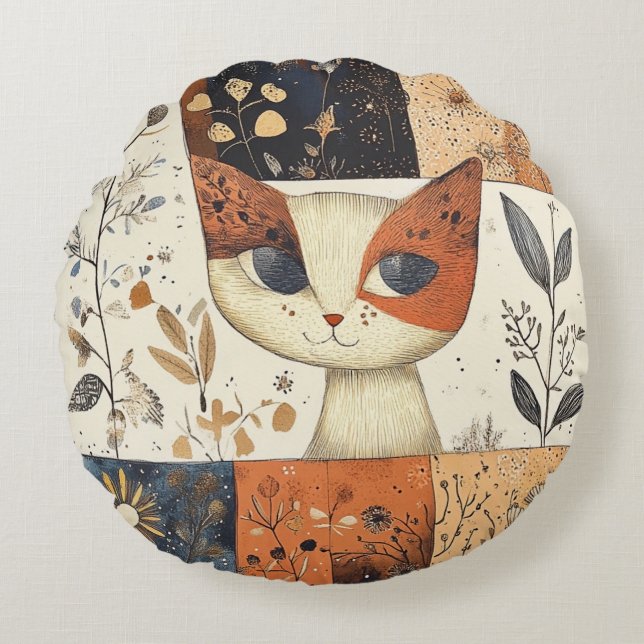Coussins Ronds Art Mi-Siècle Moderne Cute Chat (Devant)