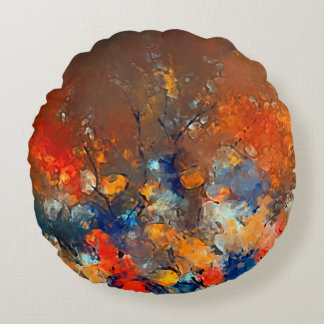 Coussins Ronds Art moderne. Oeuvre colorée contemporaine. Couleur
