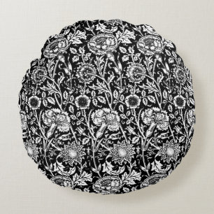 Coussins Ronds Art nouveau Carnation Damask, noir et blanc