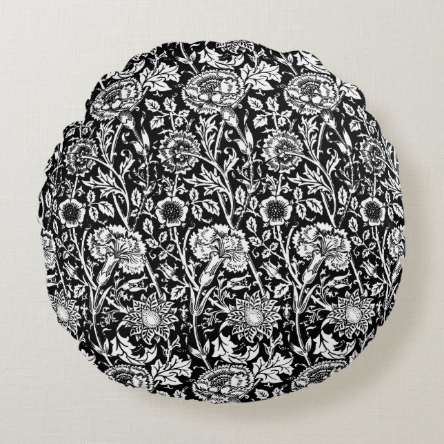 Coussins Ronds Art nouveau Carnation Damask, noir et blanc (Devant)