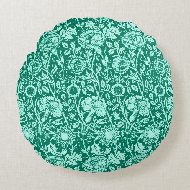 Coussins Ronds Art nouveau Carnation Damask, Turquoise et Aqua (Devant)