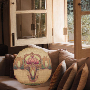 Coussins Ronds Art nouveau, décoré de fleurs et de couleurs victo
