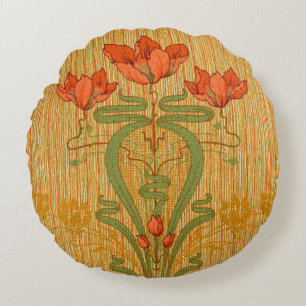 Coussins Ronds Art nouveau élégant fleurs de pavot floral victori