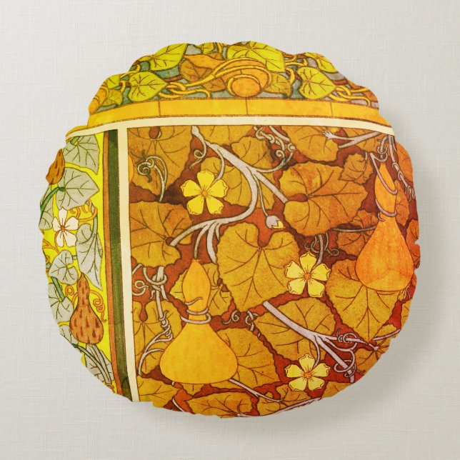 Coussins Ronds Art nouveau floral gourde élégant automne vert ora (Devant)