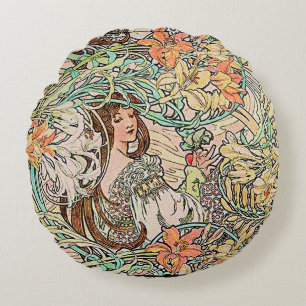Coussins Ronds Art Nouveau Langage des fleurs par Alphonse Mucha
