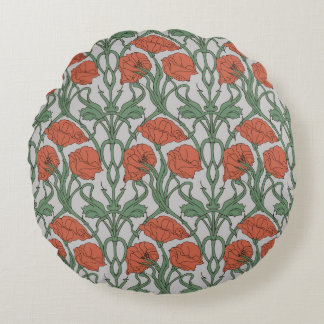 Coussins Ronds Art Nouveau Red Poppy Floral Print
