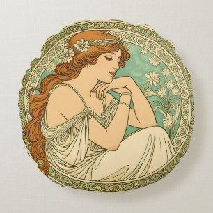 Coussins Ronds Art nouveau romantic illustration white flowers