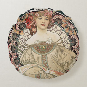 Coussins Ronds Art Nouveau vintage Alphonse Mucha Art Peinture