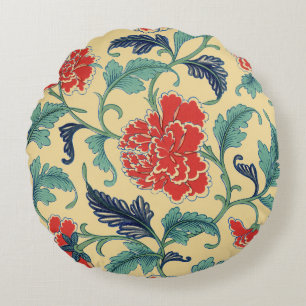 Coussins Ronds Art Nouveau vintage chinois rouge à motifs floraux