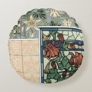 Coussins Ronds Art Nouveau vintage, fleurs de Columbine Aquilegia