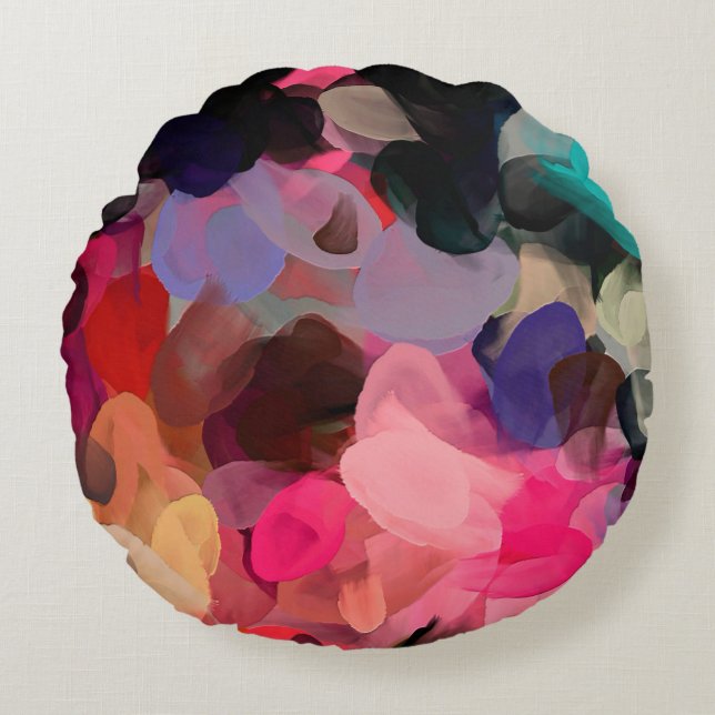 Coussins Ronds Art numérique motif abstrait. Dessin à main modern (Devant)