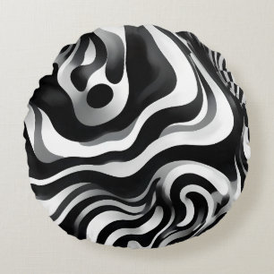 Coussins Ronds Art Op Vave Noir Et Blanc,