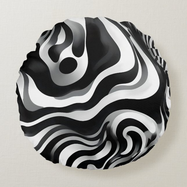 Coussins Ronds Art Op Vave Noir Et Blanc, (Devant)