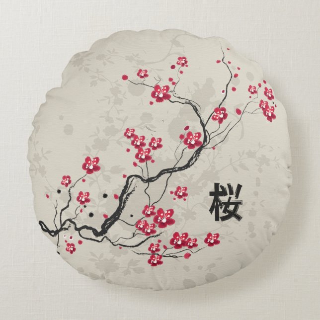 Coussins Ronds Art oriental de fleurs de cerisier de Sakura de (Devant)