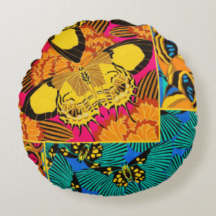 Coussins Ronds Art papillon rose et sarcelle maximaliste vibrant