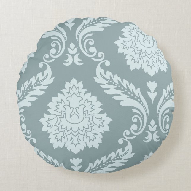 Coussins Ronds Art Rococo Damassé I Bleu Canard Œuf+Turquoise (Devant)