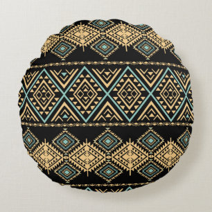 Coussins Ronds Art tribal, géométrique ethnique, motif coloré.