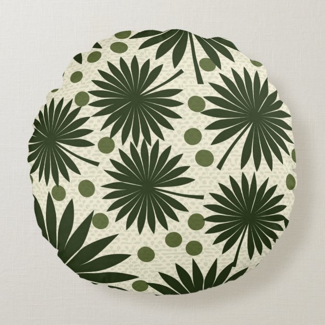 Coussins Ronds Art Tropical Green Palm Tree (Devant)