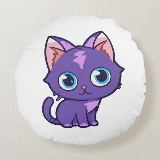 Coussins Ronds Art vectoriel de chat Anime Violet (Devant)