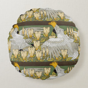 Coussins Ronds Art vintage perroquet cacatoès vert sauge magnolia