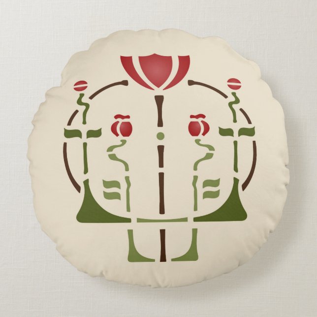 Coussins Ronds Arts et pochoir de pavot de métiers (Devant)