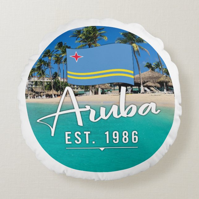Coussins Ronds "Aruba Est. Plage Drapeau 1986" (Devant)