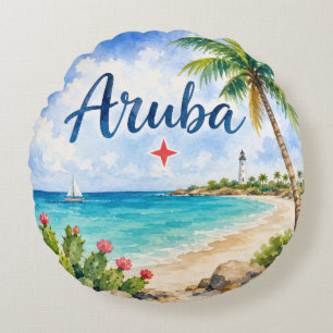 Coussins Ronds Aruba île caraïbe néerlandaise souvenir de voyage 